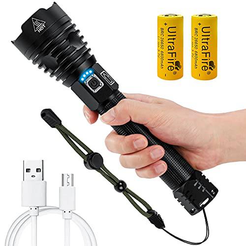 DELXO Rechargeable Flashlights High Lumens 100000 Lumen Flashlight, Upgraded With P90 LED Tactical Flash light with 26650 Battery,IP65 Waterproof for Emergency Camping - delxousa