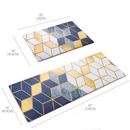 2 Piece Set Anti Fatigue Kitchen Floor Mats, Diamond Pattern Comfort  Cushioned Standing Rugs Waterproof, 2 Sizes