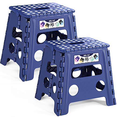 Delxo 13” Folding Step Stool in Royal Blue,2 Pack Premium Heavy Duty Foldable Stool for Kids and Adults,Portable Collapsible Plastic Step Stool,Non Slip Folding Stools for Kitchen Bathroom Bedroom - delxousa