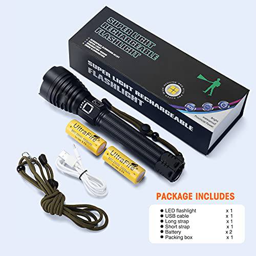 DELXO Rechargeable Flashlights High Lumens 100000 Lumen Flashlight, Upgraded With P90 LED Tactical Flash light with 26650 Battery,IP65 Waterproof for Emergency Camping - delxousa