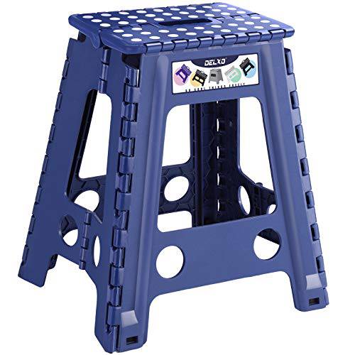 Delxo 18” Folding Step Stool in Royal Blue,1 Pack Premium Heavy Duty Foldable Stool for Adults,Portable Collapsible Plastic Step Stool,Non Slip Folding Stools for Kitchen Bathroom Bedroom - delxousa