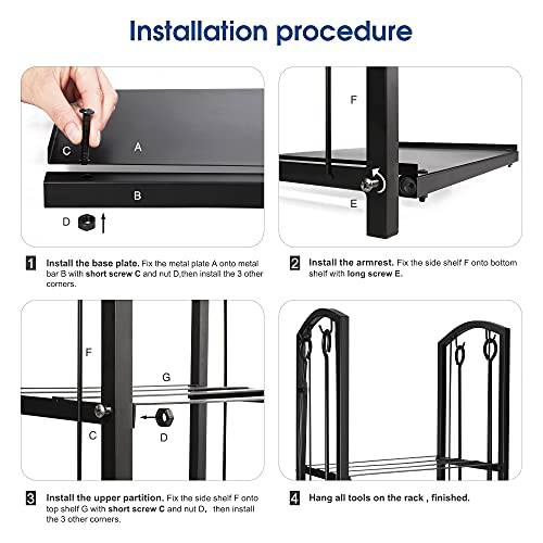 Delxo Fireplace Rack with 4 pcs Fireplace Tools Fireplace Log Holder for Indoor and Outdoor Black Fireplace Log Rack Wrought Iron Logs Bin Holder for Fireplace Tool Set - delxousa