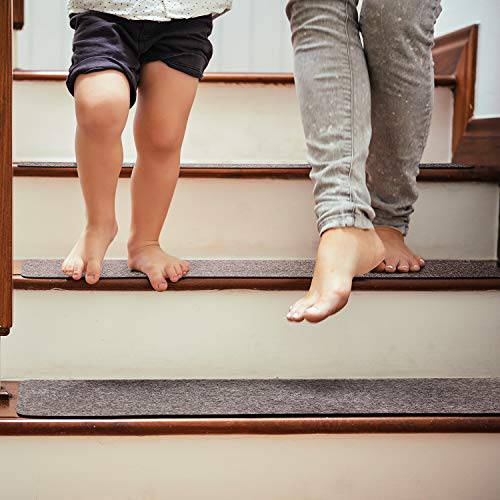 Delxo 14 Pack Non Slip Carpet Stair Treads Rug Non Skid Runner for Grip and Beauty. Safety Slip Resistant for Kids, Elders, and Dogs,Pre Applied Adhesive .6''x30'' (Grey) - delxousa