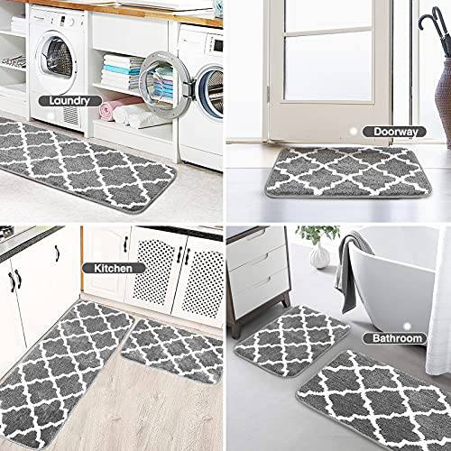 Delxo Kitchen Rugs and Mats Set,2 Pieces Super Absorbent Microfiber Kitchen Carpets and Rugs Machine Washable Non Slip Rug Mats for Kitchen,Floor,Bathroom,Sink,Laundry in Black,17"X24"+17"X48" Grey - delxousa