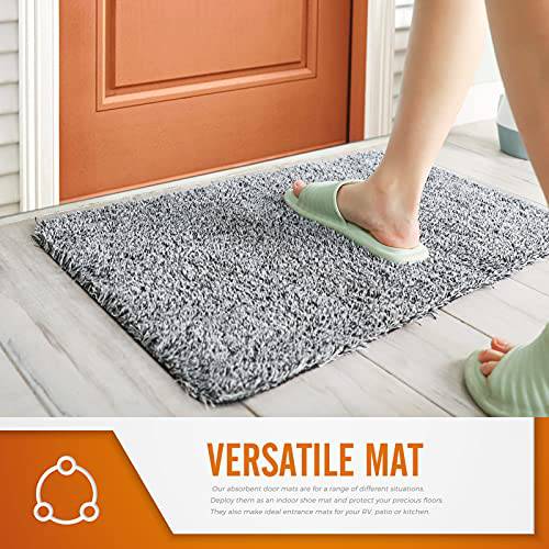 Delxo 18"x30" Grey Door Mat, Absorbs Mud & Water Entryway Rug, No Odor Anti-Slip Rubber Back Low-Profile Front Door Mat Indoor, Large Cotton Shoe Scraper Pet Mat Machine Washable - delxousa