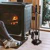 Syntrific 5 Pieces 32inch Fireplace Tool Set Black Cast Iron Fire Place Tool Set with Log Holder Fire Pit Stand Rustic Tongs Shovel Antique Broom Chimney Poker Wood Stove Hearth Accessories Set - delxousa