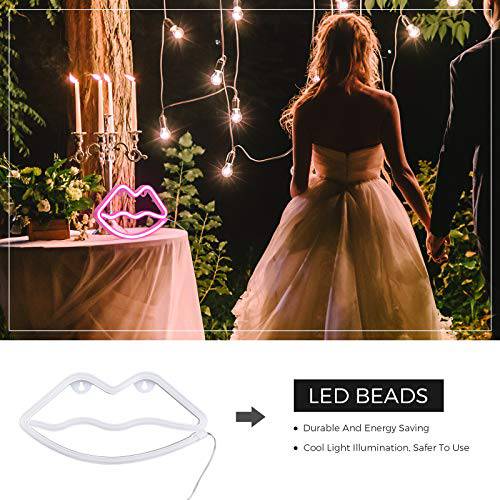 DELXO Lips Neon Lights, Neon Signs for Wall Decor, 3 AA Battery/USB Powered, LED Neon Decorative Light Makeup Room Decor for Christmas, Birthday Party, Kids Room, Living Room, Bedroom Decorations, - delxousa