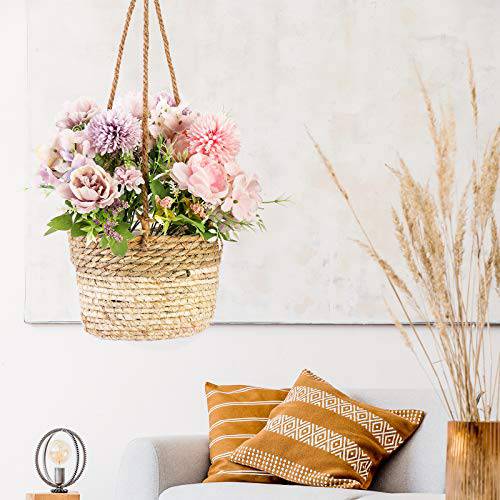 Delxo Hanging Planters Indoor and Outdoor, Natural Seagrass Hand Woven Wall Hanging Pots, Decor Hanging Basket for Plants Great for Garden Office Home Porch Balcony (8 Inch) - delxousa