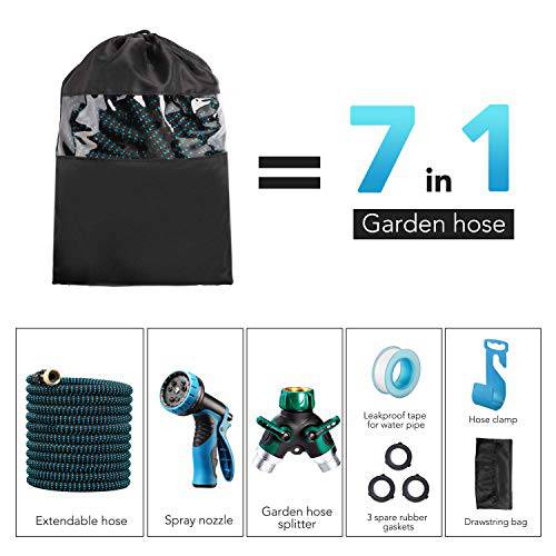 Delxo 50Ft Expandable Garden Hose,9-Function Water Hose in Blue,Heavy Duty High-Pressure Spray Nozzle, Leakproof Design 3/4” Solid Brass Fittings - delxousa
