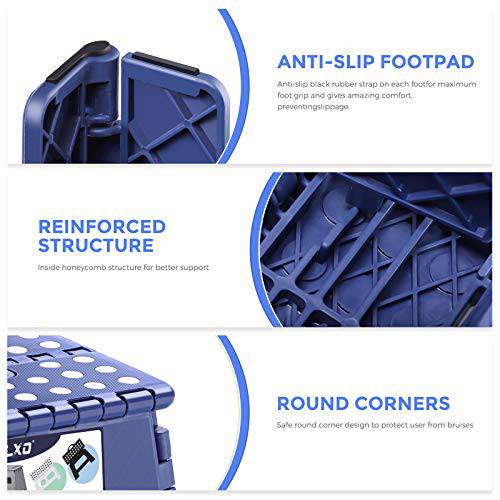Delxo 13” Folding Step Stool in Royal Blue,2 Pack Premium Heavy Duty Foldable Stool for Kids and Adults,Portable Collapsible Plastic Step Stool,Non Slip Folding Stools for Kitchen Bathroom Bedroom - delxousa