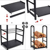 Syntrific Fireplace Log Rack with 4 Fireplace Tools Fireplace Log Holder for Indoor and Outdoor Heavy Duty Steel Black Fireplace Log Rack Wrought Iron Logs Bin Holder for Fireplace Tool Set - delxousa