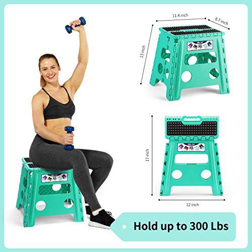 Delxo Folding Step Stool,Non-Slip Stool 13 inch Height Premium Heavy Duty Foldable Stool for Kids and Adults,Kitchen Garden Bathroom Stepping Stool 1 Pack in Green,2021 Upgrade Dotted Texture - delxousa