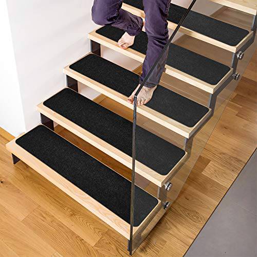 Delxo Non Slip Carpet Stair Treads, Set of 7, Rug Non Skid Runner for Grip and Beauty. Safety Slip Resistant for Kids, Elders, and Dogs,Pre Applied Adhesive .6''x30'' (Black) - delxousa
