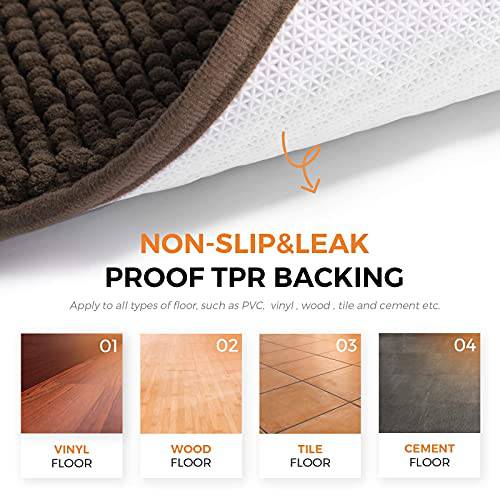 Delxo Kitchen Mat Sets,2 Piece Non Slip Soft Super Absorbent Kitchen Rug Chenille Microfiber Doormat Carpet Set,17"X48"+17"X24" (Brown) - delxousa