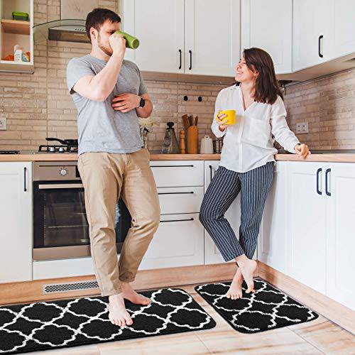 Delxo Kitchen Rug Set ,17"x48"+17"x24" Non Slip Machine Washable Kitchen Rugs and Mats Set Kitchen Mat Rug Runner Set Indoor Outdoor Entry Rug Floor Carpet (Black - delxousa