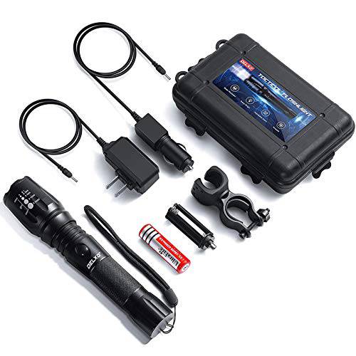 Delxo Tactical LED Rechargeable Flashlight High Lumens Flash Light with 4200mAh 18650 Battery 5 Lighting Modes, Zoomable Waterproof Flashlight for Cycling Camping Hiking - delxousa