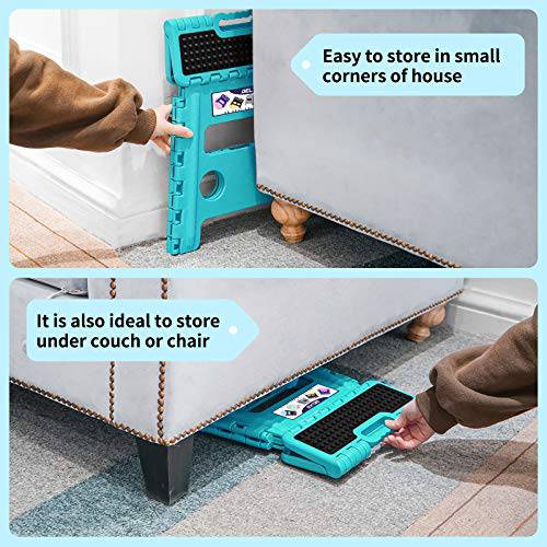 Delxo Folding Step Stool,Non-Slip Stool 13 inch Height Premium Heavy Duty Foldable Stool for Kids and Adults,Kitchen Garden Bathroom Stepping Stool 1 Pack in Light Blue,2021 Upgrade Dotted Texture - delxousa