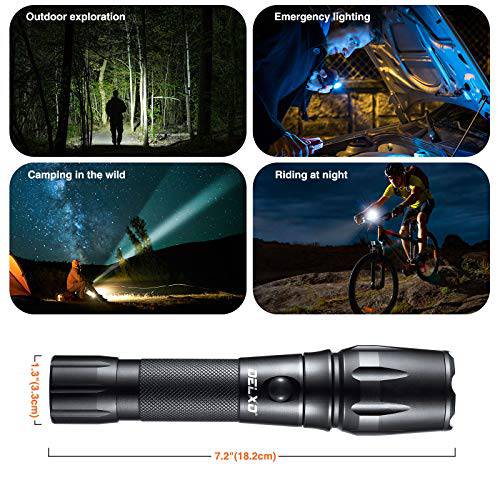 Delxo Tactical LED Rechargeable Flashlight High Lumens Flash Light with 4200mAh 18650 Battery 5 Lighting Modes, Zoomable Waterproof Flashlight for Cycling Camping Hiking - delxousa