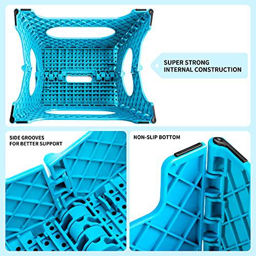 Delxo Folding Step Stool,Non-Slip Stool 11 inch Height Premium Heavy Duty Foldable Stool for Kids,Kitchen Garden Bathroom Stepping Stool 2 Pack in Light Blue,2021 Upgrade Dotted Texture - delxousa