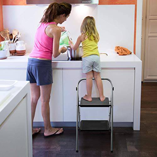 Delxo Folding Step Stool- 2 Step Ladder with Anti-Slip Pedal, Hold Up to 330LBS Lightweight and Multi-Use for Household and Kitchen Small 2 Step Stool Steel Grey - delxousa