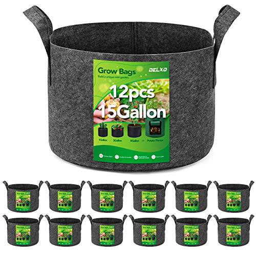 Delxo 12-Pack 15 Gallon Grow Bags Heavy Duty Aeration Fabric Pots Thickened Nonwoven Fabric Pots Plant Grow Bags Grey - delxousa