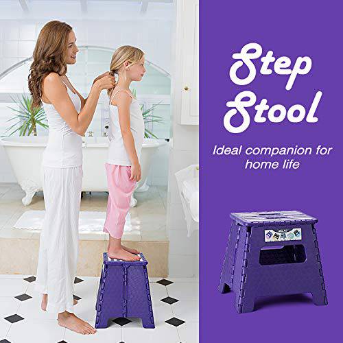 Delxo 13 Inch Folding Step Stool,1 Pack Plastic Stool in Purple,Extra-Thicken Kitchen Step Stool,Non Slip 2021 Strengthen Plastic Stepping Stool for Kids & Adults - delxousa