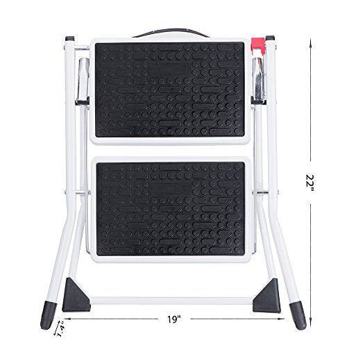 Delxo 2 Step Stool Stepladders Lightweight White Folding Step Ladder with Handgrip Anti-Slip Sturdy and Wide Pedal Steel Ladder Mini-Stool 250lbs 2-Feet - delxousa