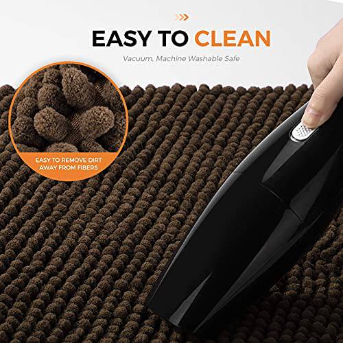 Delxo Kitchen Mat Sets,2 Piece Non Slip Soft Super Absorbent Kitchen Rug Chenille Microfiber Doormat Carpet Set,17"X48"+17"X24" (Brown) - delxousa