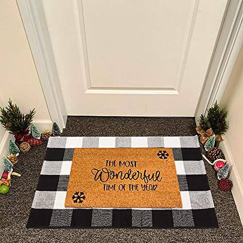 Delxo Cotton Buffalo Plaid Rug,24"x36" Hand-Woven Indoor or Outdoor Rugs for Layered Door Mats Washable Carpet for Front Porch/Kitchen/Farmhouse/Entryway (Black&White) - delxousa
