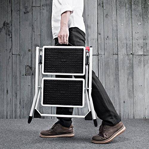 Delxo 2 Step Stool Stepladders Lightweight White Folding Step Ladder with Handgrip Anti-Slip Sturdy and Wide Pedal Steel Ladder Mini-Stool 250lbs 2-Feet - delxousa
