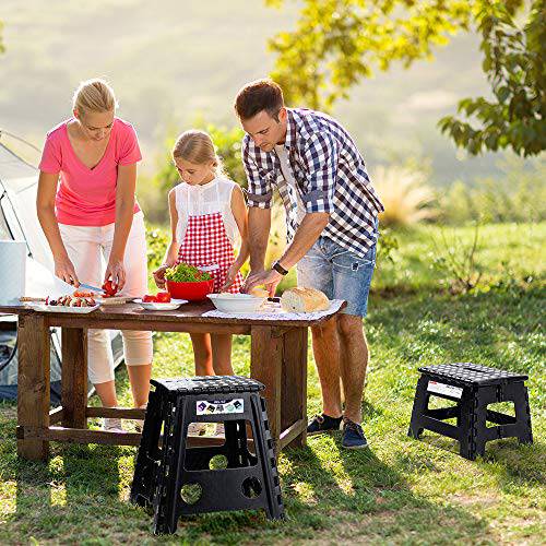 Delxo 16” Folding Step Stool,1 Pack Premium Heavy Duty Foldable Stool in Black for Adults,Portable Collapsible Plastic Step Stool,Non Slip Folding Stools for Kitchen Bathroom Bedroom - delxousa