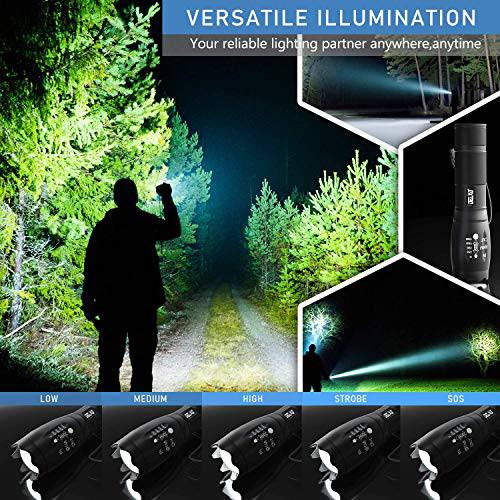 DELXO Flashlights High Lumens, Tactical Flash Light 2 Pack, LED Handheld Flashlights With 5 Modes, Zoomable, Water Resistant, EDC Flashlight for Camping, Outdoor, Emergency, Hiking, Survival - delxousa