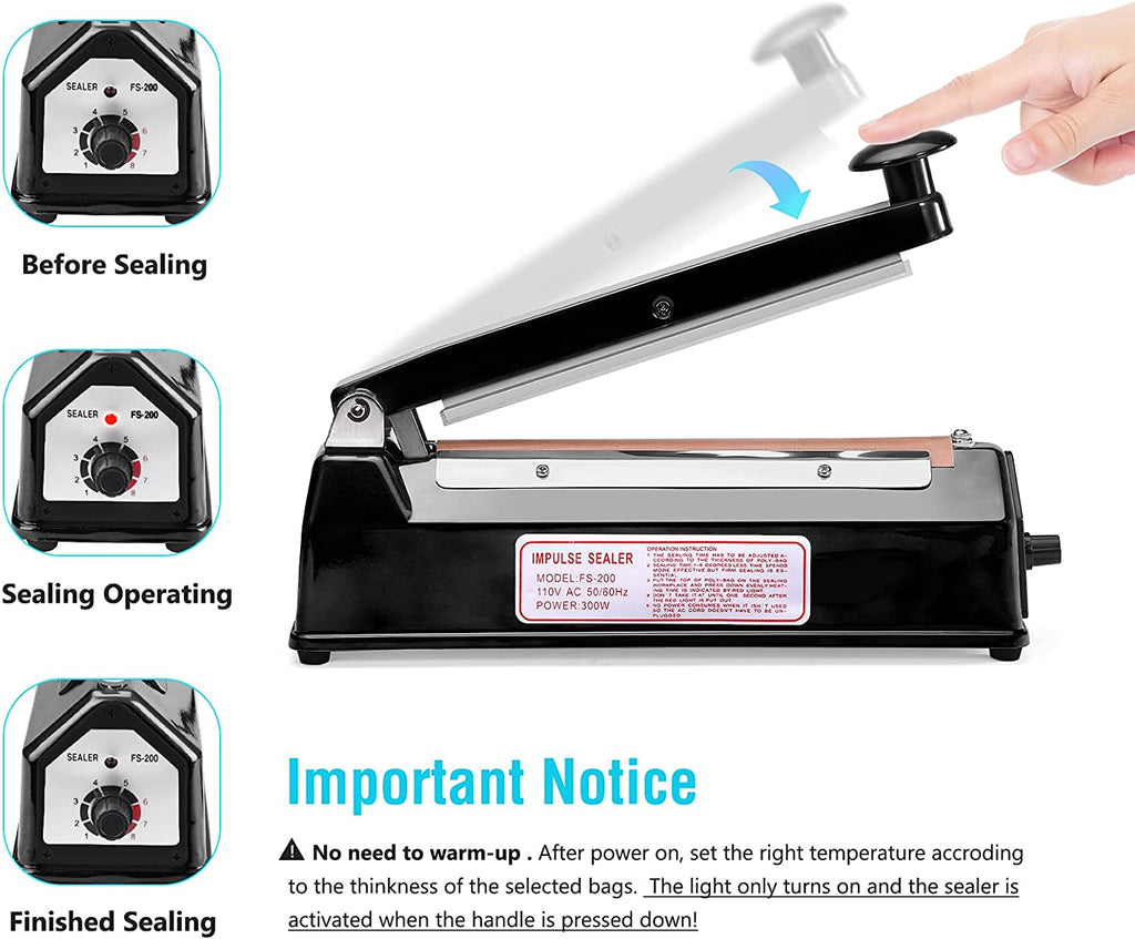 Delxo 8 inch 12 inch 16 inch Impulse Bag Sealer Poly Bag Sealing Machine Heat Seal Closer with Repair Kit in Orange Blue Black - Delxo
