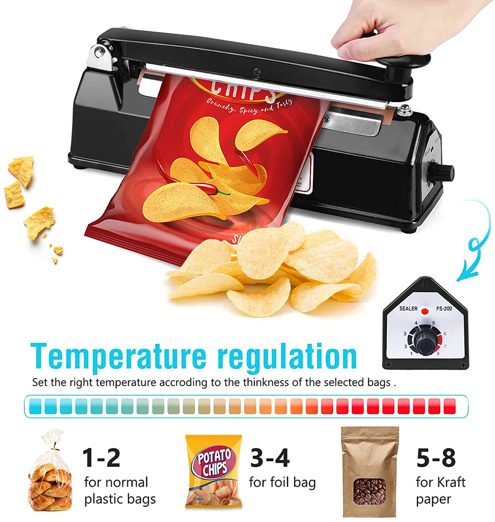 Delxo 8 inch 12 inch 16 inch Impulse Bag Sealer Poly Bag Sealing Machine Heat Seal Closer with Repair Kit in Orange Blue Black - Delxo