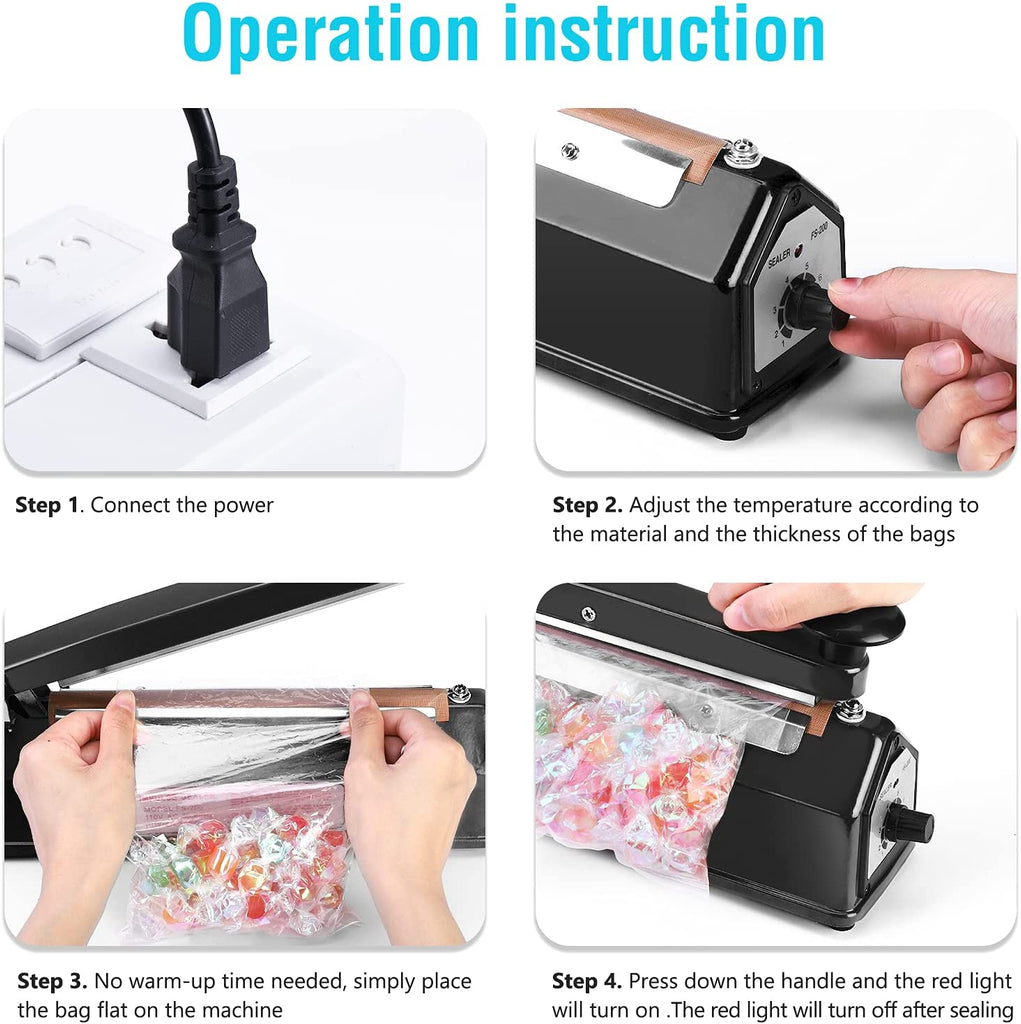 Delxo 8 inch 12 inch 16 inch Impulse Bag Sealer Poly Bag Sealing Machine Heat Seal Closer with Repair Kit in Orange Blue Black - Delxo
