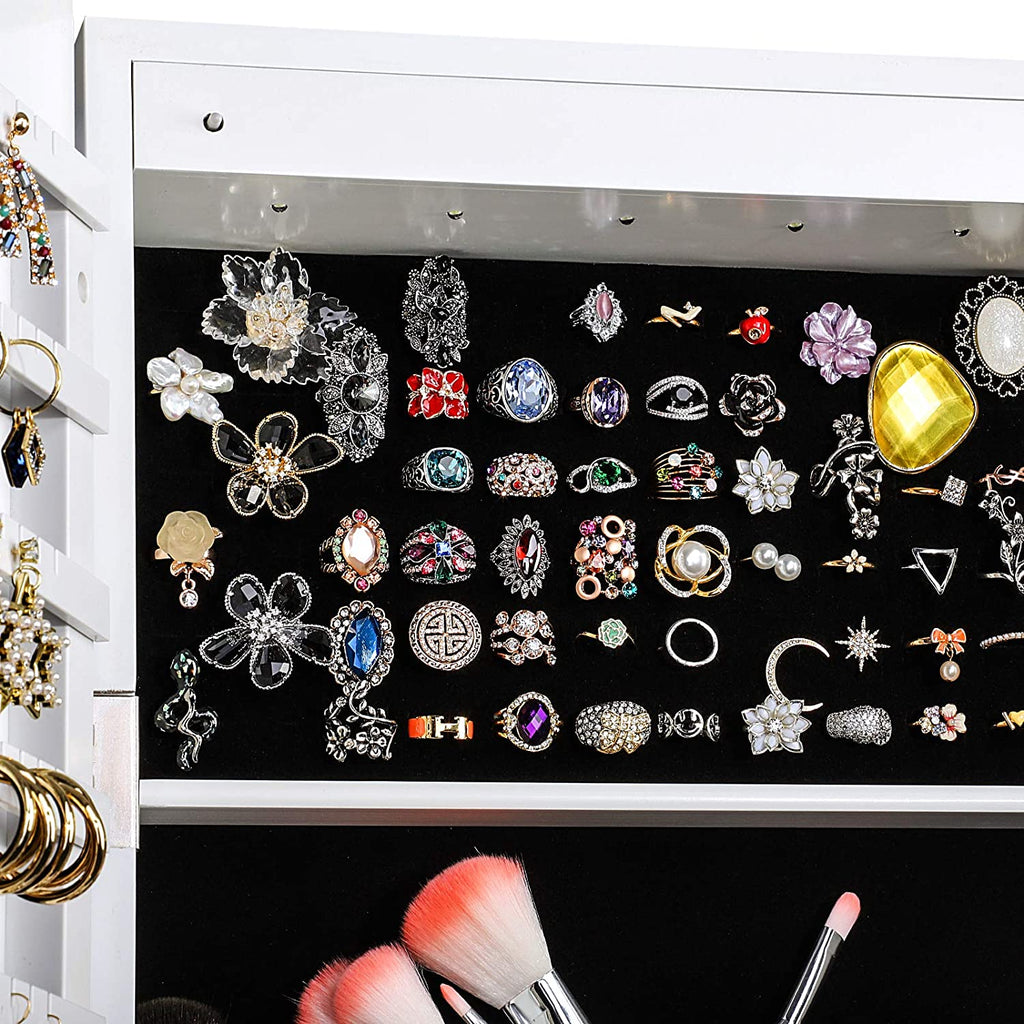 Delxo Jewelry Cabinet Armoire Free Standing 6 LED Jewelry Armoire With Full Mirror, Jewelry Organizer, Mirrored Jewelry Cabinet, White - Delxo